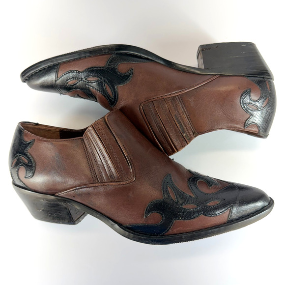 Bianco Ankle Boots Women 7M Brown Cuban Heel Leather Embroidered Western Stitch - Picture 6 of 12